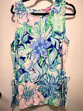 Lilly Pulitzer Sleeveless Floral tunic top in Blue, Green & Pink XL